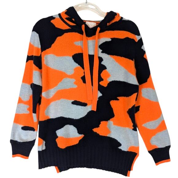 Brodie Cashmere Chloe Hoodie Camo Print Navy Orange Gray Size Large - Picture 8 of 8